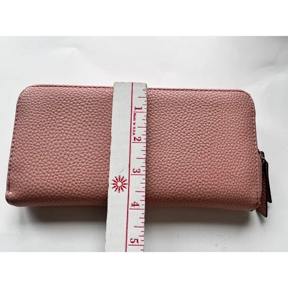 ✅SOLD Anne Klein Wallet Pale Pink Zip Around Gold Bow Pebble Texture - Picture 4 of 8